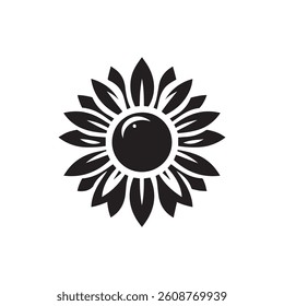 Sunflower flower black silhouette isolated vector on white background, clip art	