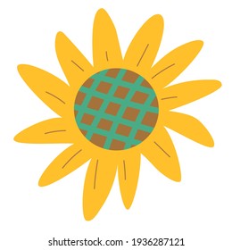 Sunflower flower. Doodle style. Yellow simple childrens flower
