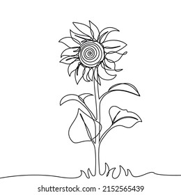 Sunflower flower is drawn by a simple continuous line. Abstract trendy minimalist Ukraine symbol design. Vector illustration