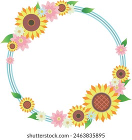 Sunflower flower frame vector background material.
