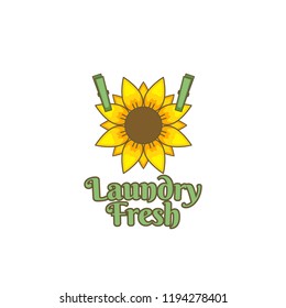 Sunflower flower fresh laundry logo icon badge illustration vintage color style