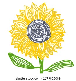 Sunflower flower. Hand drawn vector illustration. Pen or marker doodle sketch