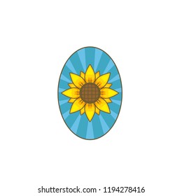 Sunflower flower inside oval frame badge logo icon illustration