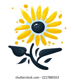 Sonnenblume, eine Blume mit großen gelben Blüten. Symbol der Ukraine. Patriotischer Aufkleber. Einziger Gegenstand, handgezeichnet.