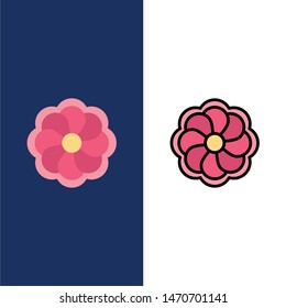 Sunflower, Flower, Madrigal  Icons. Flat and Line Filled Icon Set Vector Blue Background. Vector Icon Template background