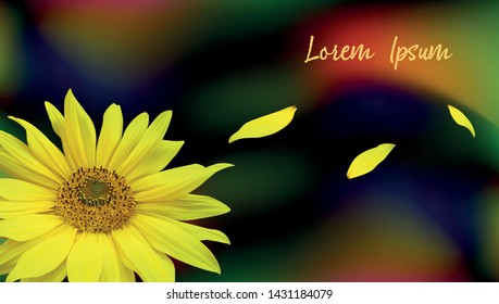 Sunflower Flower On A Dark Background, Petals Flying In The Wind