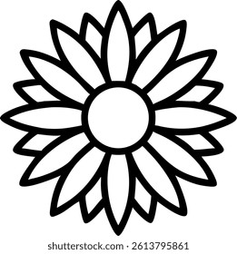 Sunflower Flower Outline Style with Large Circular Center Vector Silhouette Design