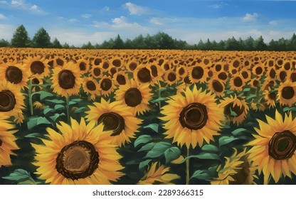 Sunflower flower, with painting in oil painting style