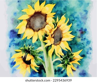 Sonnenblumen-Malerei im Aquarell-Stil, Vektorgrafik EPS10 