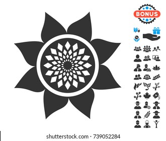 Sunflower Flower pictograph with free bonus pictures. Vector illustration style is flat iconic symbols.