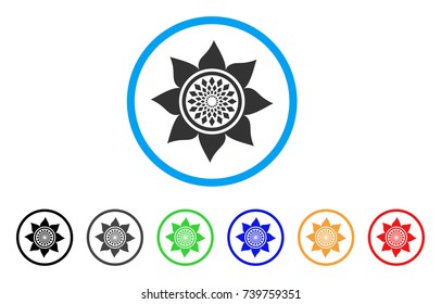 Sunflower Flower rounded icon. Style is a flat grey symbol inside light blue circle with additional colored variants. Sunflower Flower vector designed for web and software interfaces.