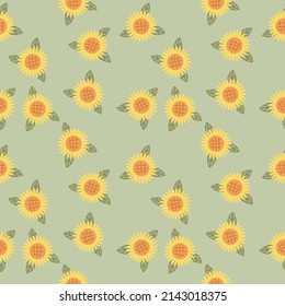 sunflower flower seamless background on the green