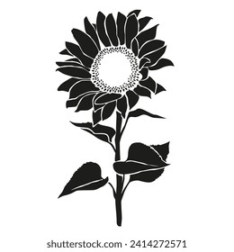 Sunflower flower silhouette isolated on white background, vector floral illustration