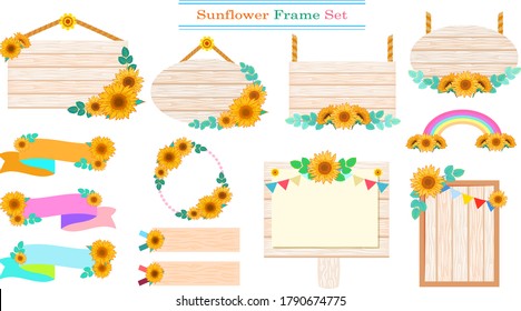 Sunflower flower summer frame illustration set