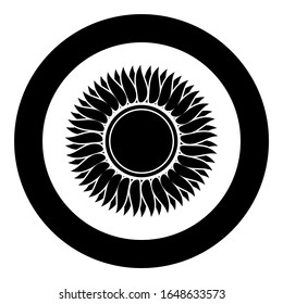 Icono de girasol Sol en color negro circular ilustración vectorial estilo plano