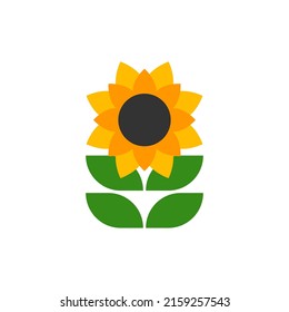 Sunflower flower with yellow petals logo. Isolated sunflower, symbol of summer, farming. Sunflower oil icon. Vector design element