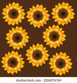Sonnenblumen Muster für Stoffdruck Muster brauner Hintergrund.