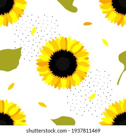 Flores de girasol. Patrón veraniego inmaculado con girasoles amarillos para imprimir en tela, papel, textiles, decoración interior. Gráficos vectoriales.