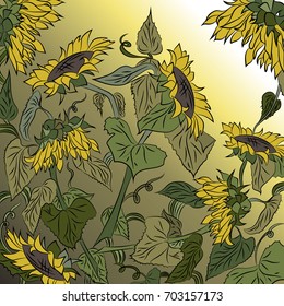 Sunflower flowers .Vector illustration, bright, hand-drawn