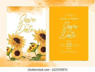 Sunflower flowers watercolor wedding card