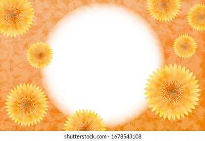 Ilustración del marco girasol, fondo naranja
