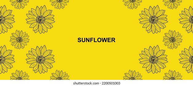 Sunflower frame in linear style. Sunflower yellow Background in copy space. Vector illustration eps10