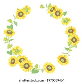 Sunflower frame on white background