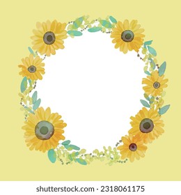 Sunflower frame painted in watercolor