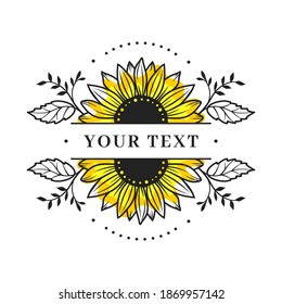 Sunflower frame, Sunflower split floral border design. Sunflower floral frame clipart vector illustration