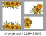 Sunflower frame vector illustration. Sunflowers isolated. Botanical floral illustration. Sunflower background with greenery