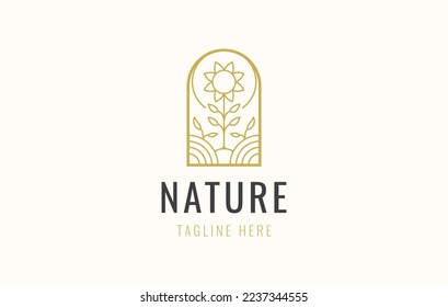 Sunflower Garden Logo Design Template. Sunflowers in the form of a profile frame