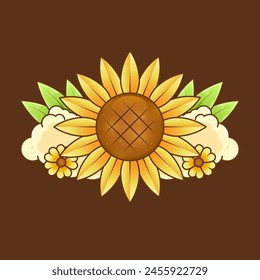 sunflower with garden logo ornament vector design