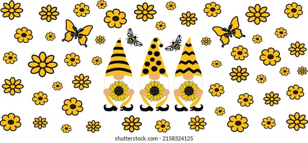 Sunflower gnome for spring and summer. 
Vector illustration banner design.