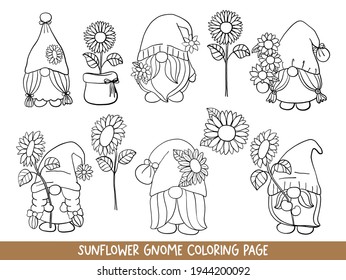 Sunflower Gnomes Doodle, Sunflower Gnome Coloring Page.