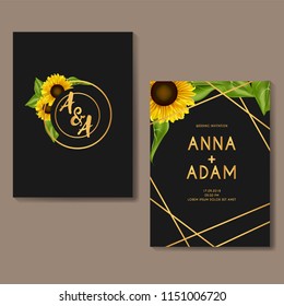 Sunflower Golden Wedding Invitation Card Template Design