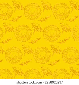 sunflower grain pattern oil seeds Ukraine floral line	on a yellow background