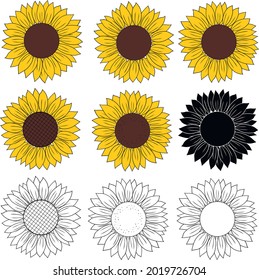 Ilustración vectorial de siluetas gráficas de girasol
