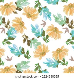 Sunflower and green leaf pattern watercolor style design