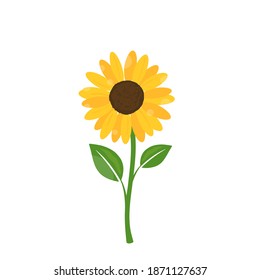 Sunflower with green leaves icon sign isolated on white background vector illustration.