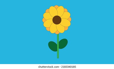 Sunflower with Green leaves isolated on blue background Vector