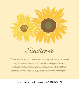 Sunflower greeting card. Yellow and green flower on the bright background