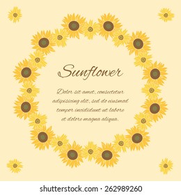 Sunflower greeting card. Yellow and green flower on the bright background