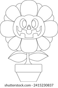 Sunflower Halloween Pumpkin Vector Graphic Art Illustration
