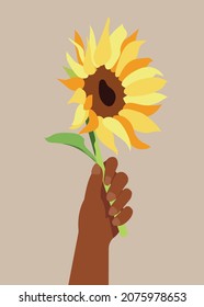 Sunflower in hand background.Eps 10 vector.