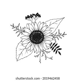 Sunflower hand drawn floral bouquet