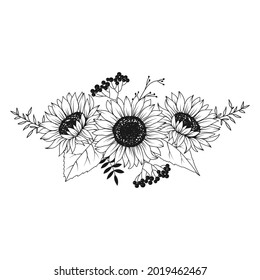 Sunflower hand drawn floral bouquet