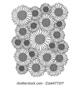 Sunflower hand drawn line art for coloring page and freehand sketch drawing for adult antistress coloring book