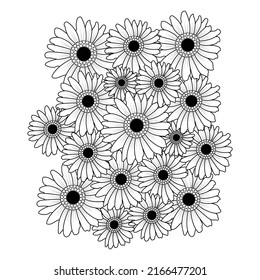 Sunflower hand drawn line art for coloring page and freehand sketch drawing for adult antistress coloring book