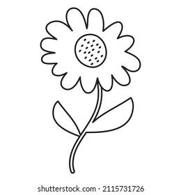 Sunflower hand drawn naive art. Cartoon style illustration. Coloring Page or Book for Kids and Adults