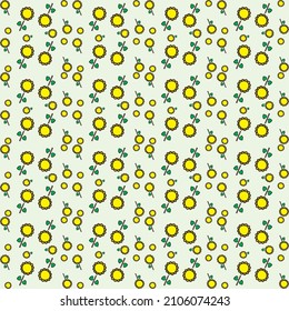 Sunflower: Hand Drawn Style Seamless Pattern with Sunflower. Childish Flower Background. Pop Color Pattern for Fabric, Apparel, Cloth, Wrapping Paper etc. Vector Illustration.